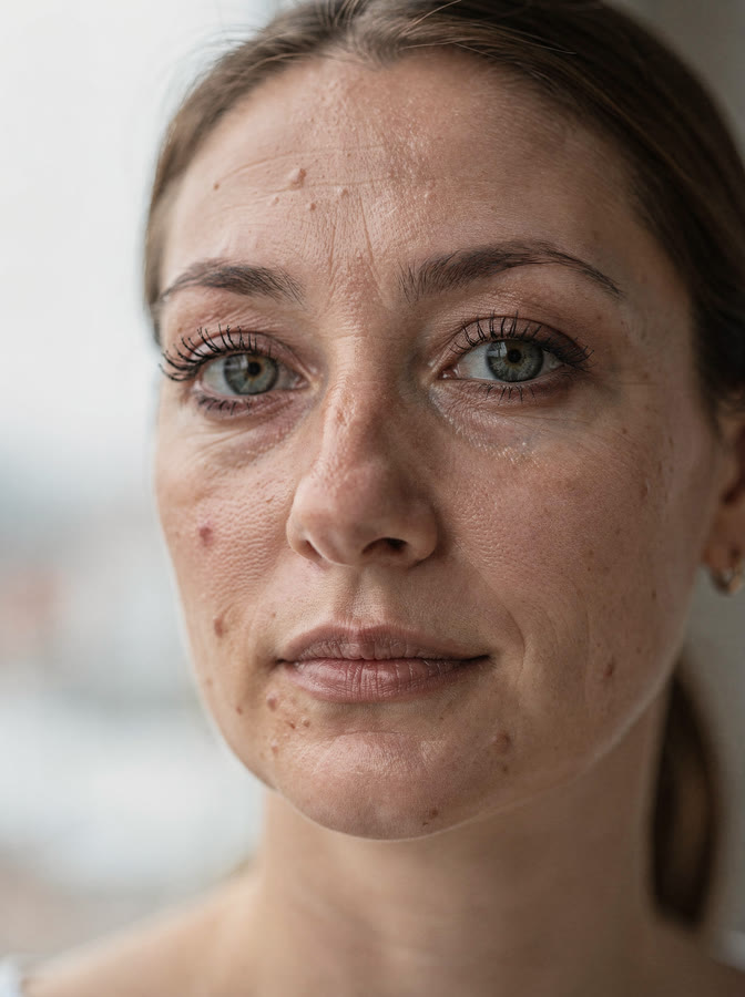 Portrait of a woman in her late twenties in flat overcast light