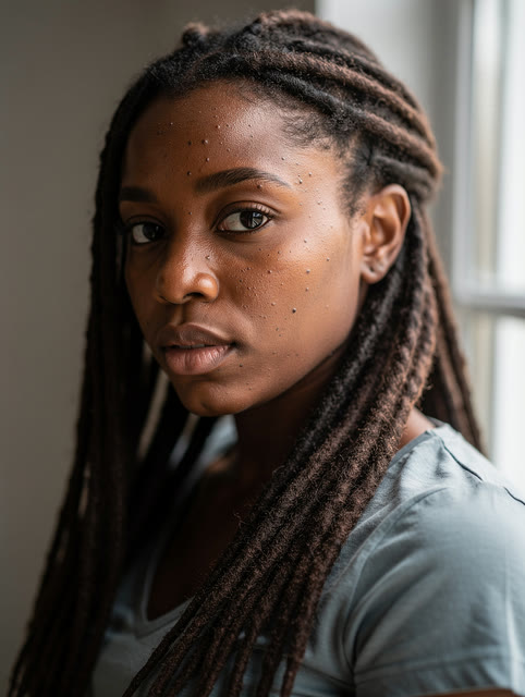 Portrait of a young woman with locs